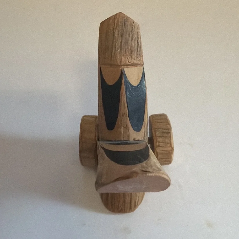 Kishima Japanese‎ Wooden Click Clack Bird Toy on wheels signed Japan Folk Art